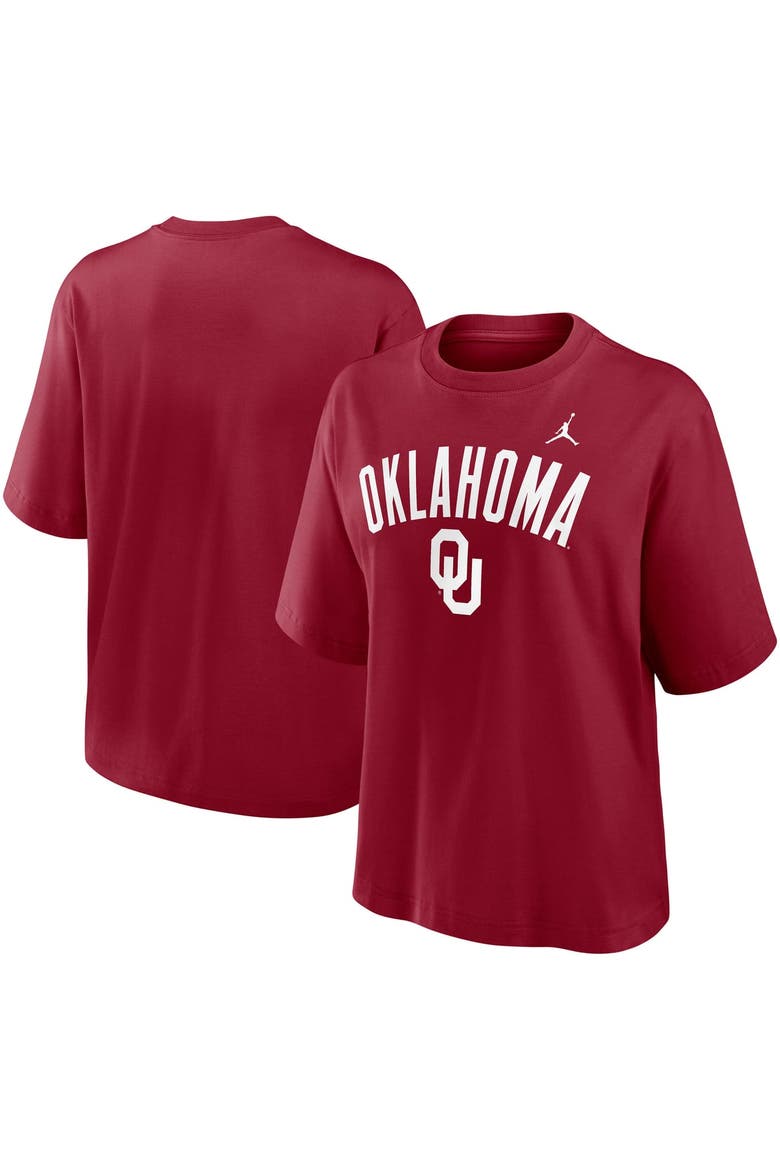 Women's Jordan Brand  Crimson Oklahoma Sooners Arch Logo Boxy T-Shirt, Alternate, color, Crimson