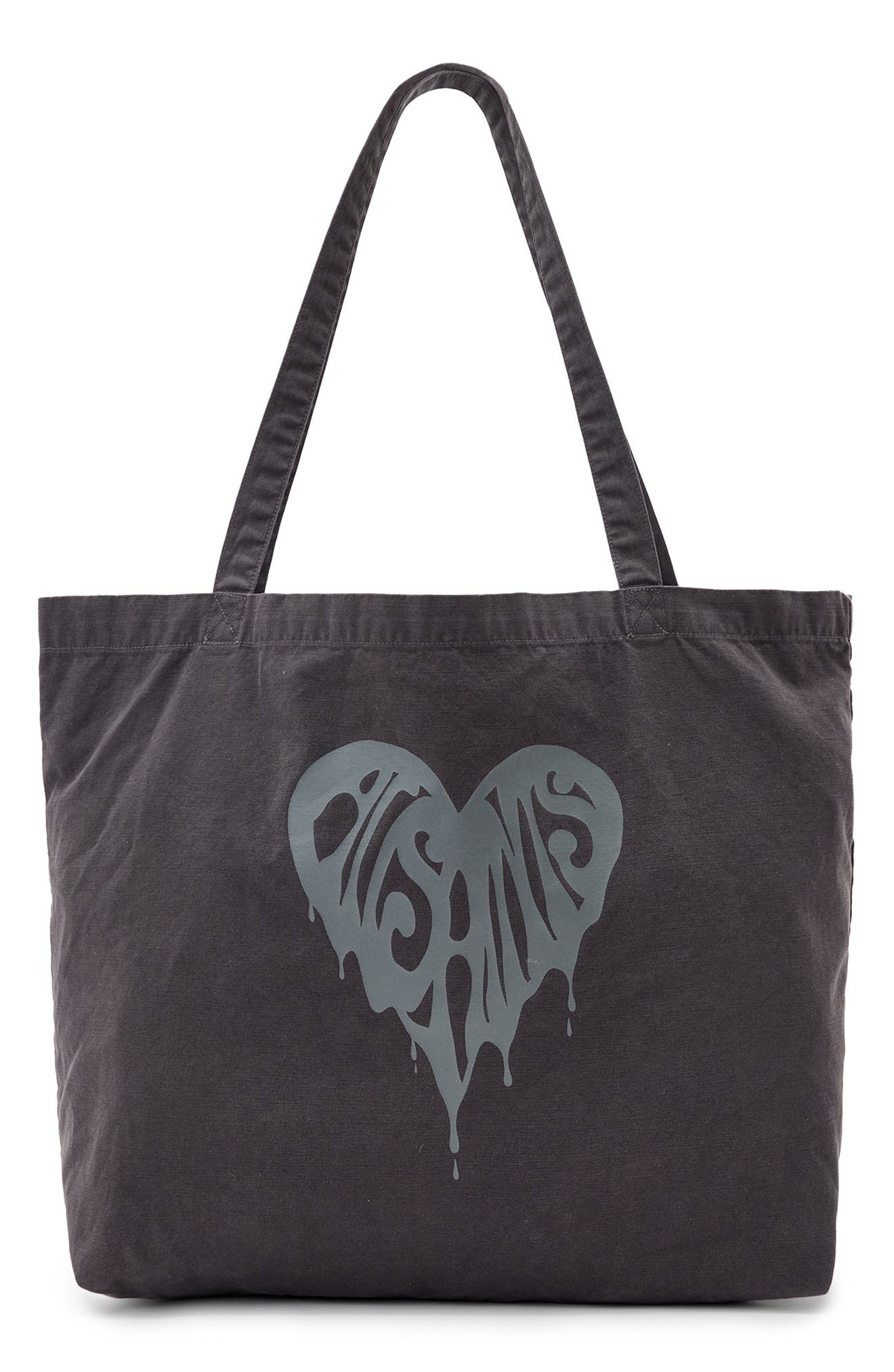 AllSaints Tripp Heart Logo Cotton Canvas Tote, Main, color, Washed Black