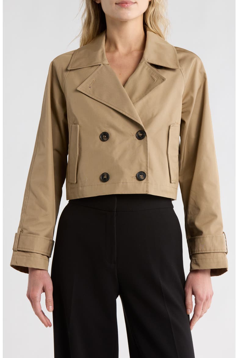 Double Breasted Crop Trench Coat, Main, color, KHAKI