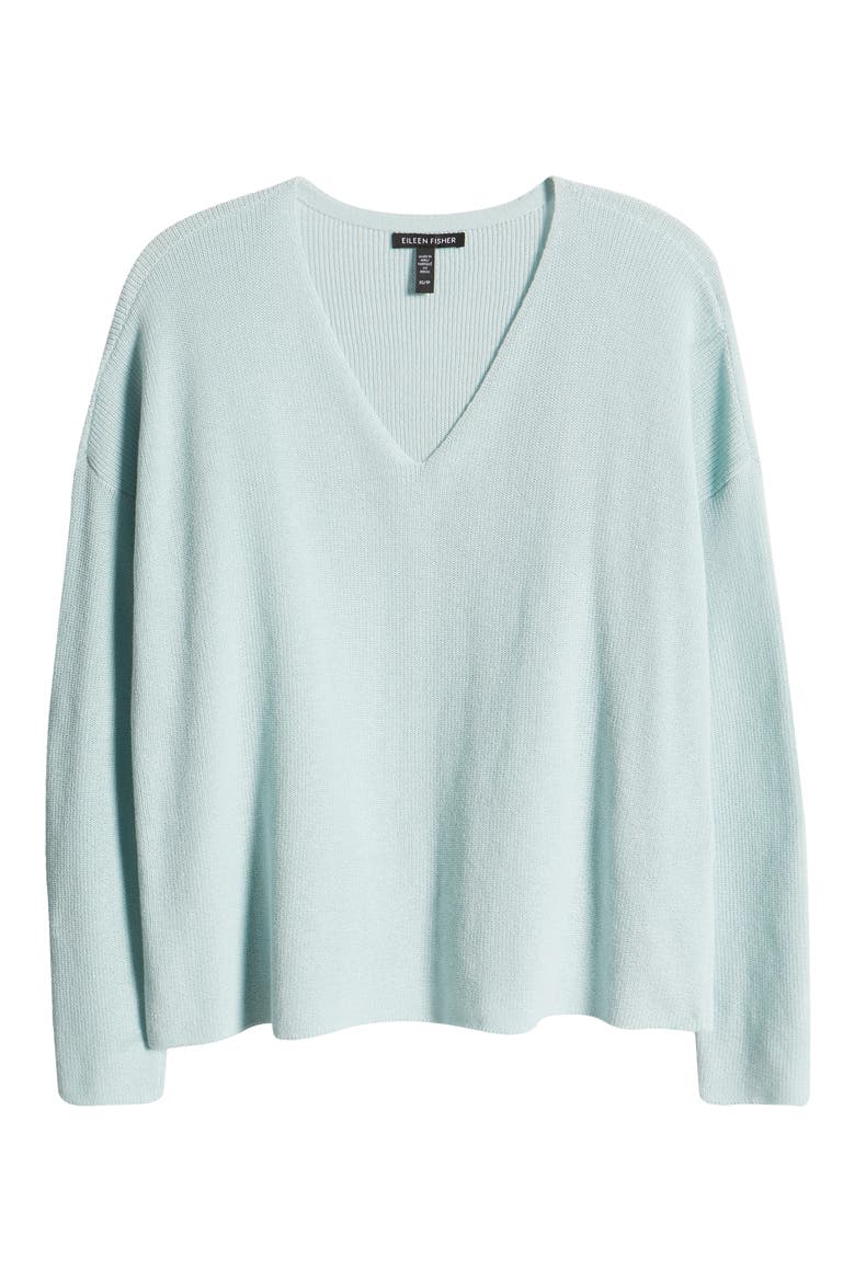 V-Neck Organic Cotton Pullover Sweater, Alternate, color, CLEAR WATER
