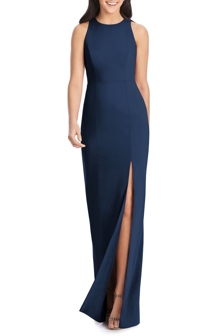 Crepe Column Gown, Main, color, MIDNIGHT