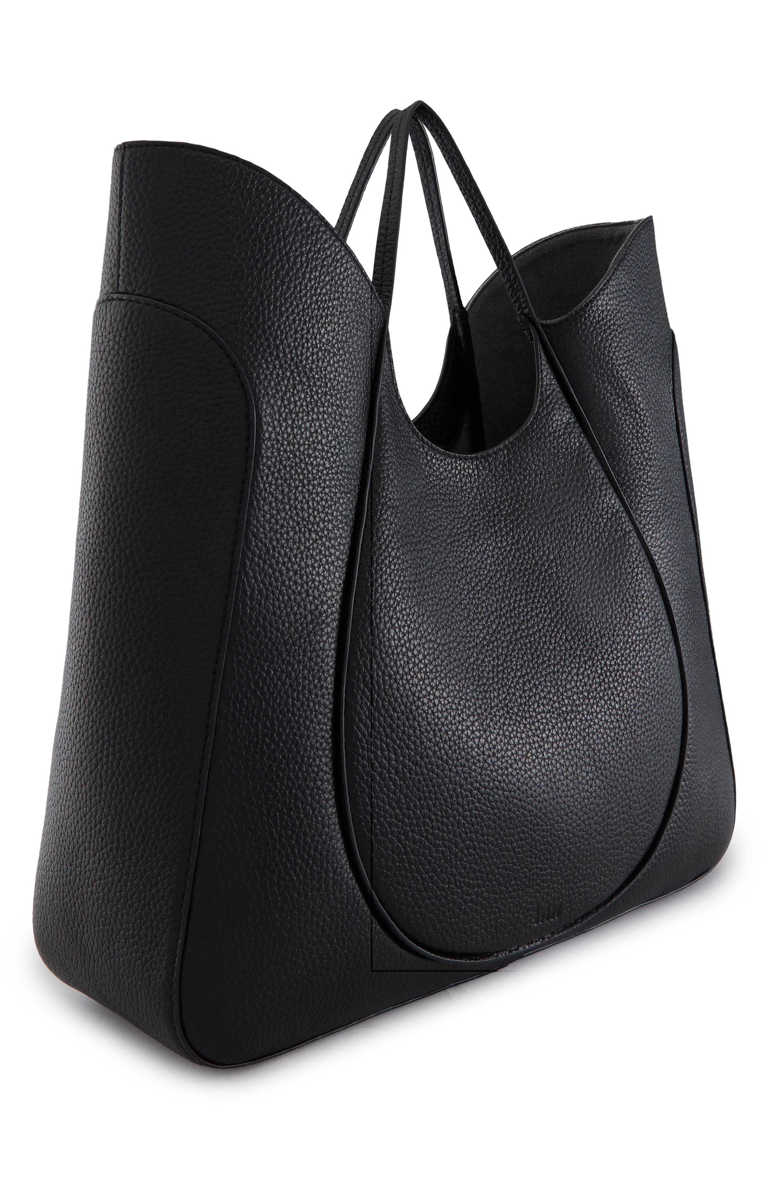 behno Katrina Wave Pebbled Leather Tote, Alternate, color, Black