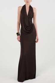 Nocturne Draped Halter Neck Maxi Dress