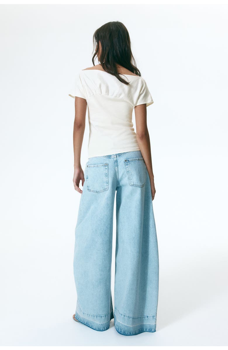 H&M Gathered Cap-sleeved Top, Alternate, color, Cream