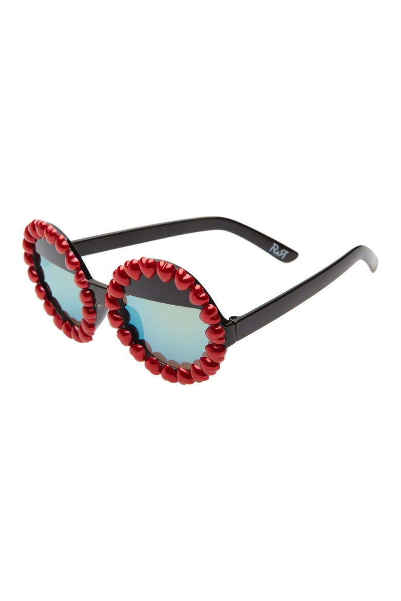 Heart Round Sunglasses, Alternate, color, RED/ GREEN MIRRORED