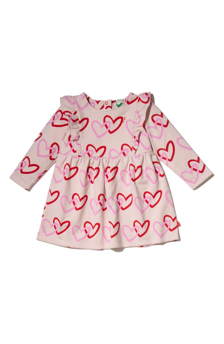 Mon Coeur Kids Heart Print Long Sleeve Ruffle Dress, Main, color,