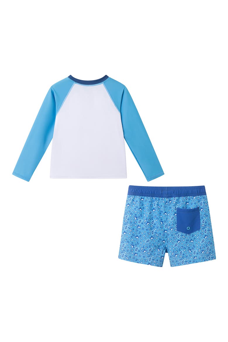 Kids' Sailboat Long Sleeve Two-Piece Rashguard Swimsuit, Alternate, color, BLUE SHARK