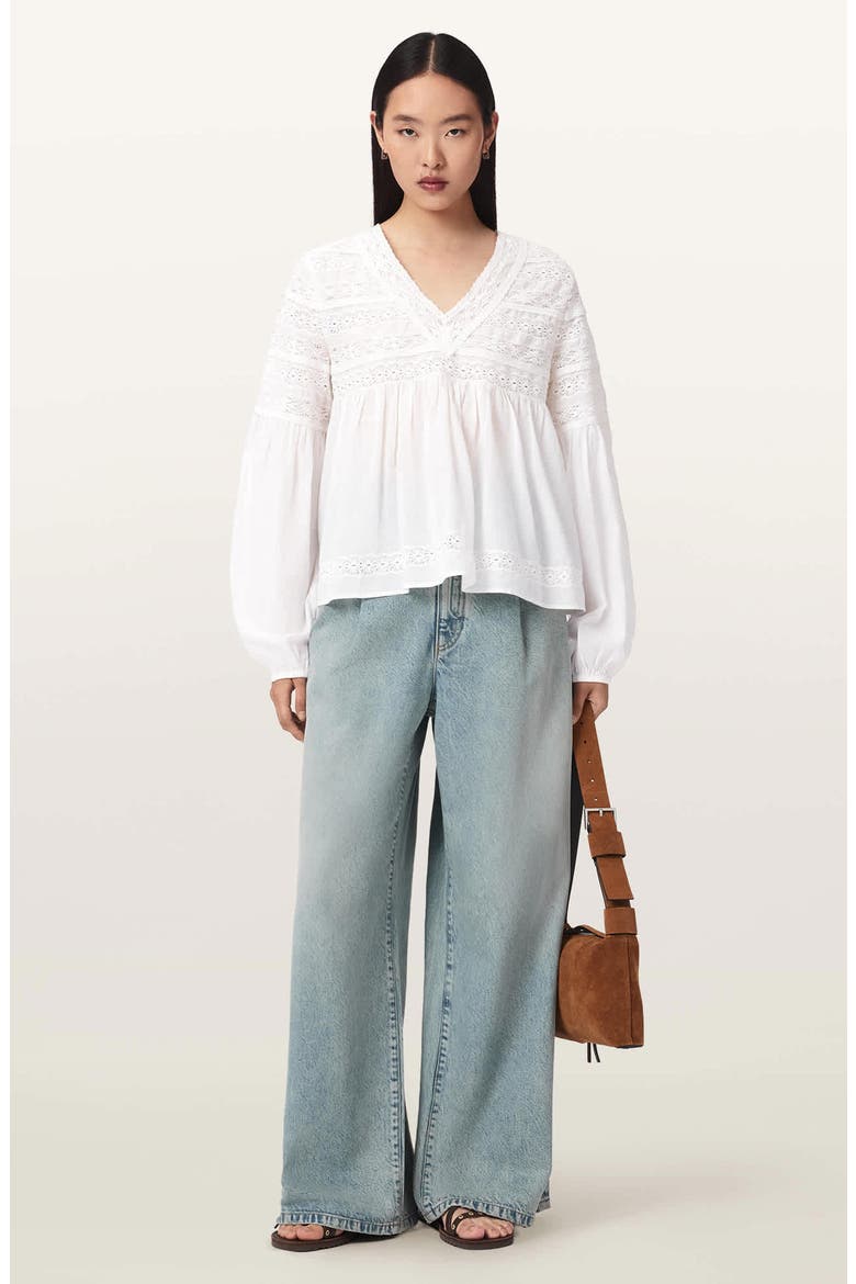 Neneh Lace Trim Eyelet Top, Alternate, color, WHITE
