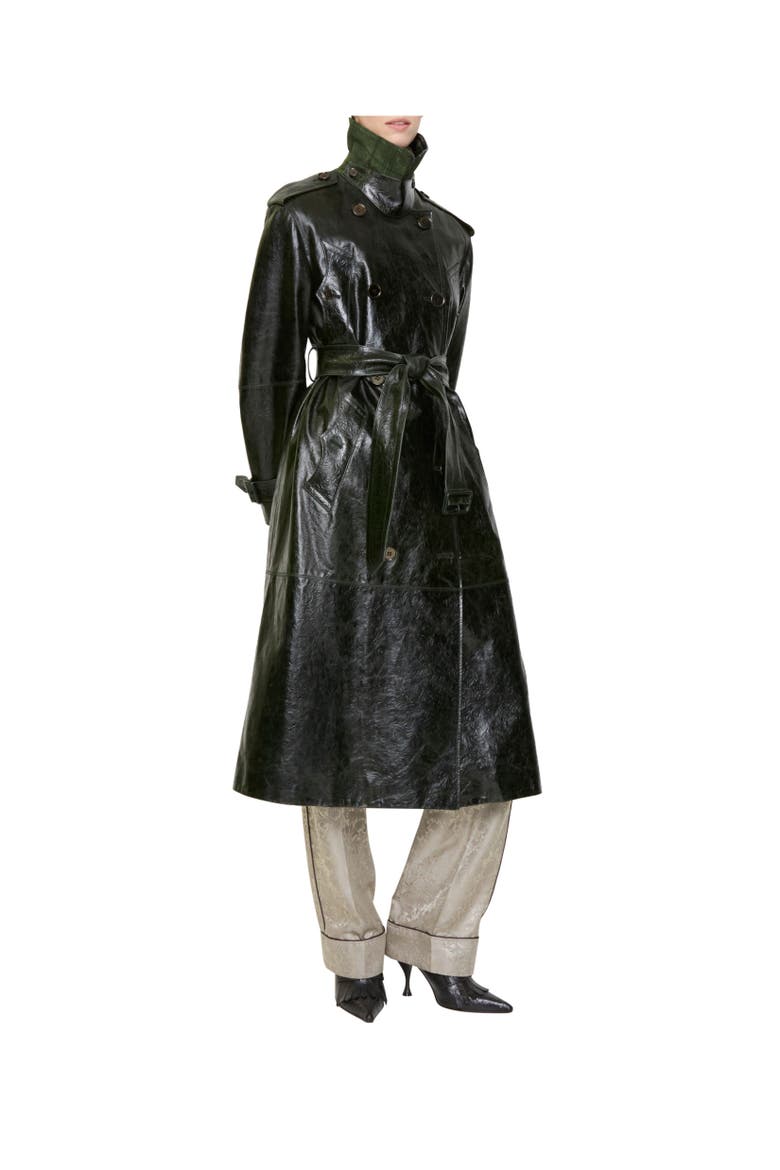 Long Embossed Leather Trench Coat, Alternate, color, Moat green