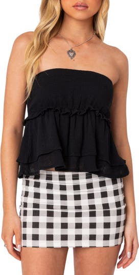 売れ筋商品|||スティーブ マデン カットソー トップス レディース Women's Cambria Strapless Smocked Peplum Top Deep Olive CAMBRIA Olive Strapless Ruched Peplum Women's Top – Steve Madden