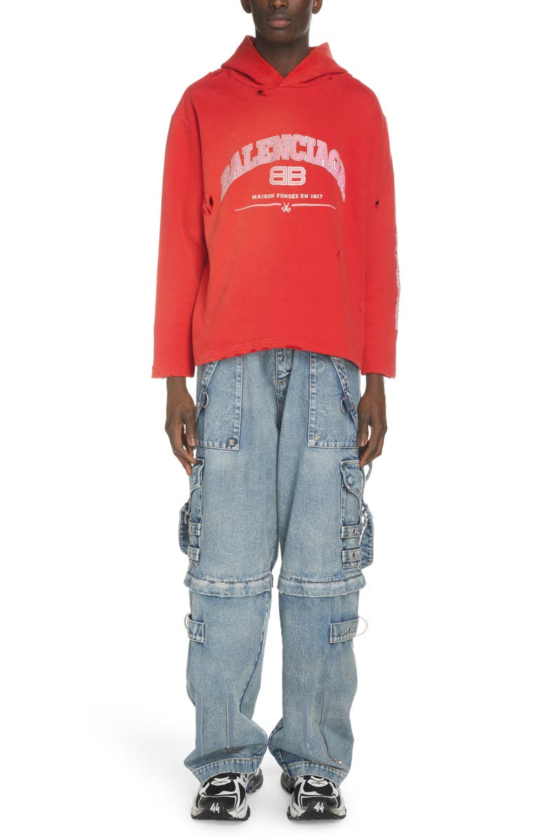 Balenciaga Maison Balenciaga Ripped Logo Graphic Hoodie, Alternate, color,