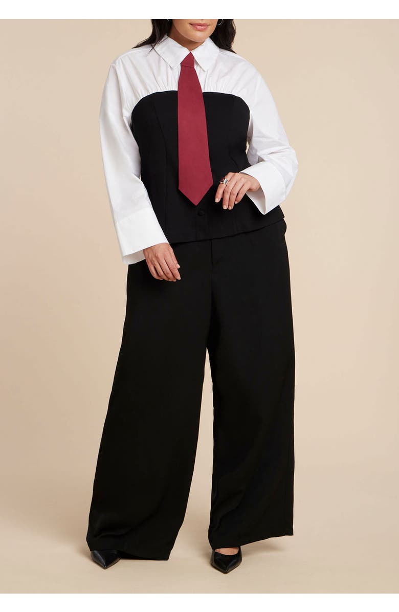 ELOQUII Bustier Button Up Twofer, Alternate, color, Black White