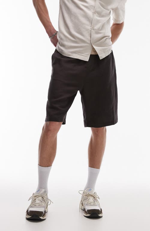 Topman Wide Leg Linen Blend Shorts In Black