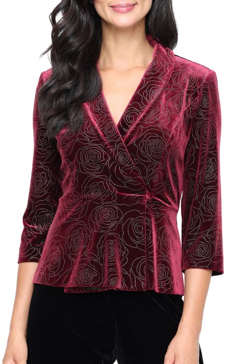 Beaded Velvet Wrap Front Top