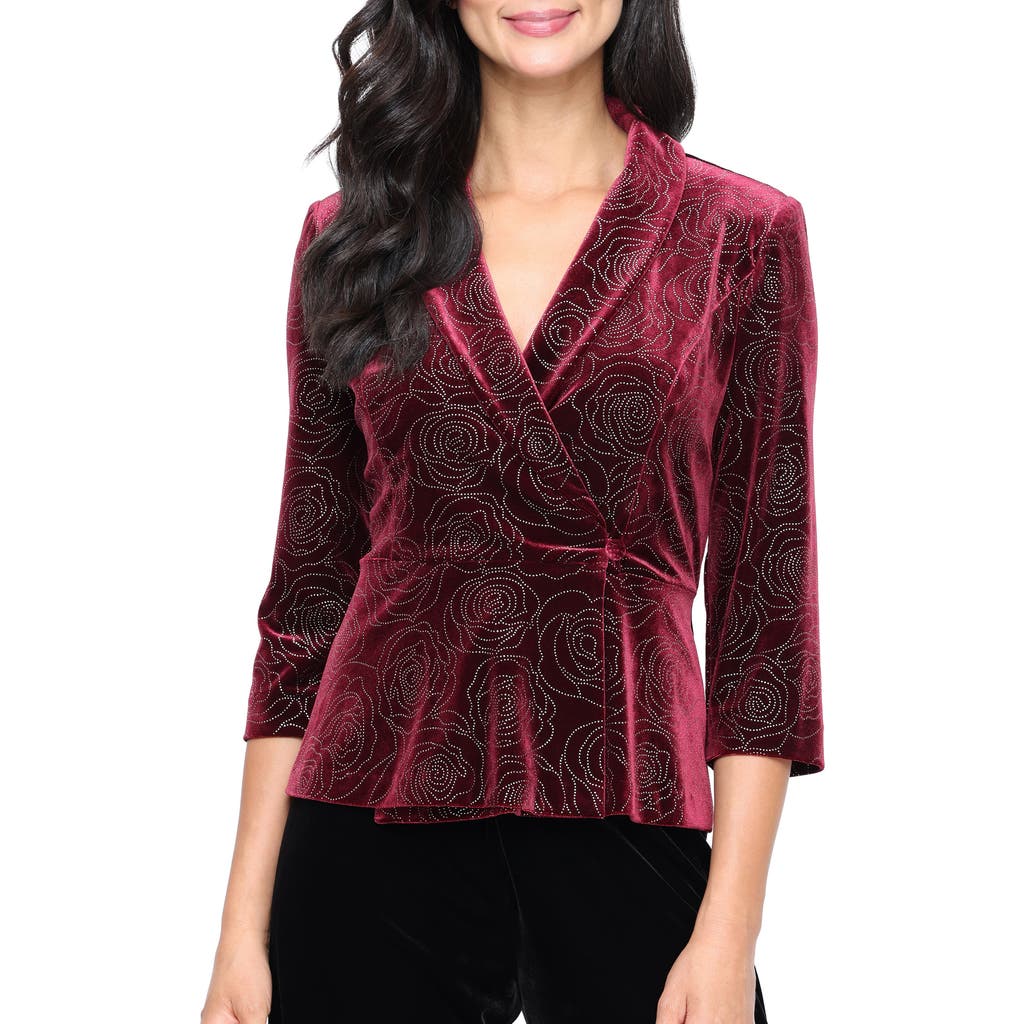 Alex Evenings Beaded Velvet Wrap Front Top In Burgundy