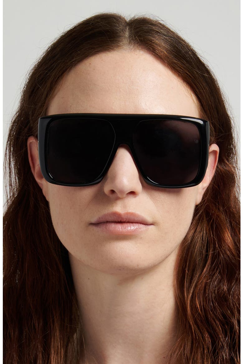 60mm Flat Top Sunglasses, Alternate, color, BLACK/ GREY