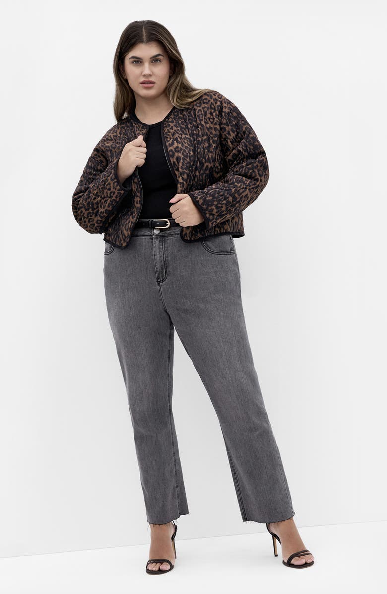 City Chic Leopard Print Crop Quilted Jacket, Alternate, color, Animal