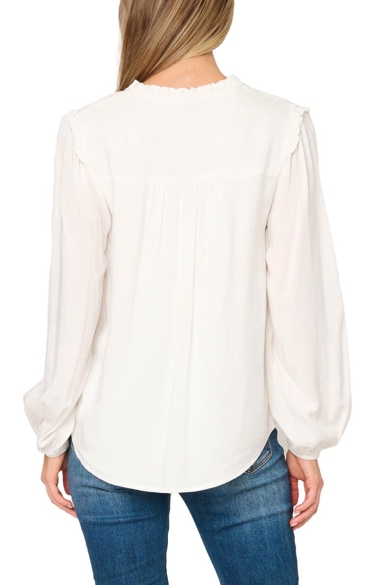 GIBSONLOOK Tie Neck Long Sleeve Smoked Yoke Blouse, Alternate, color, Ivory