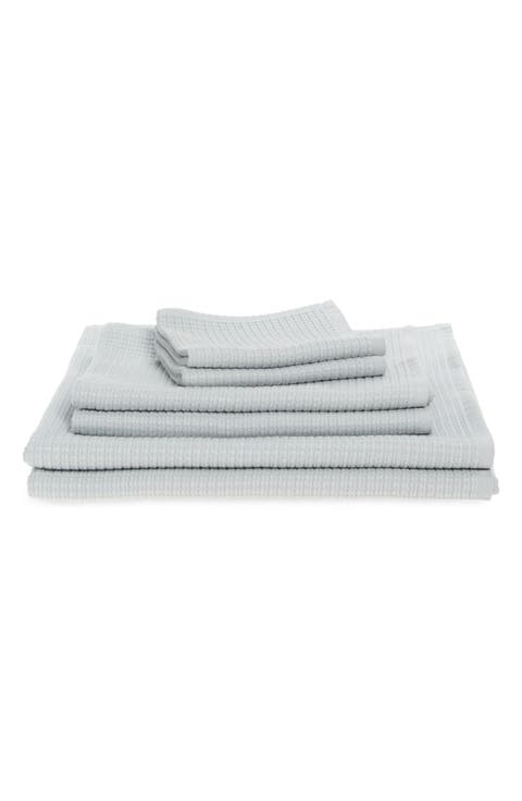 Reversible 6-Piece Waffle Cotton Bath Towel, Hand Towel & Washcloth Set
