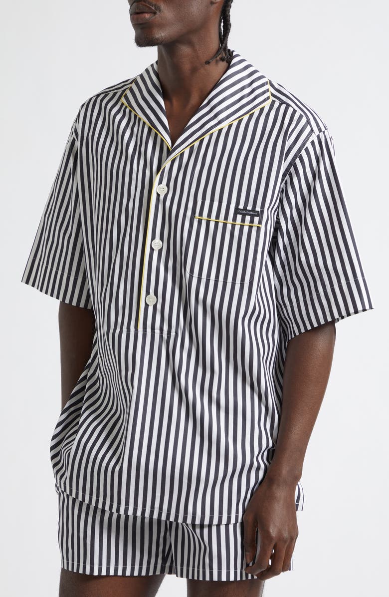 Dolce&Gabbana Stripe Cotton & Silk Poplin Pajama Shirt, Alternate, color, S8057 Rigato