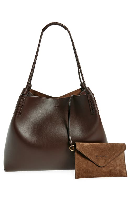 Etro Brown Leather Bag With Embroidered Logo In M0019 Brown 2