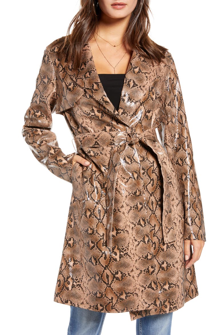 Snakeskin Faux Leather Trench Coat, Main, color, ANACONDUH