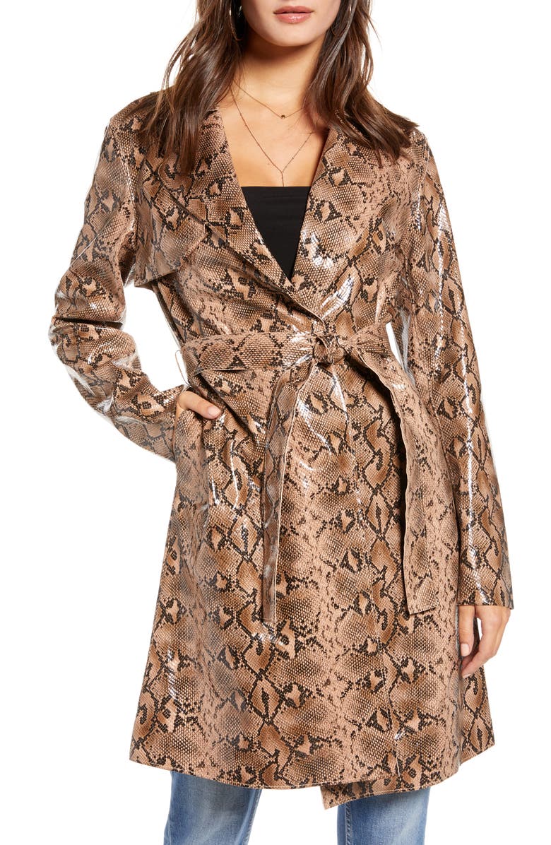 BLANKNYC Snakeskin Faux Leather Trench Coat, Main, color, 