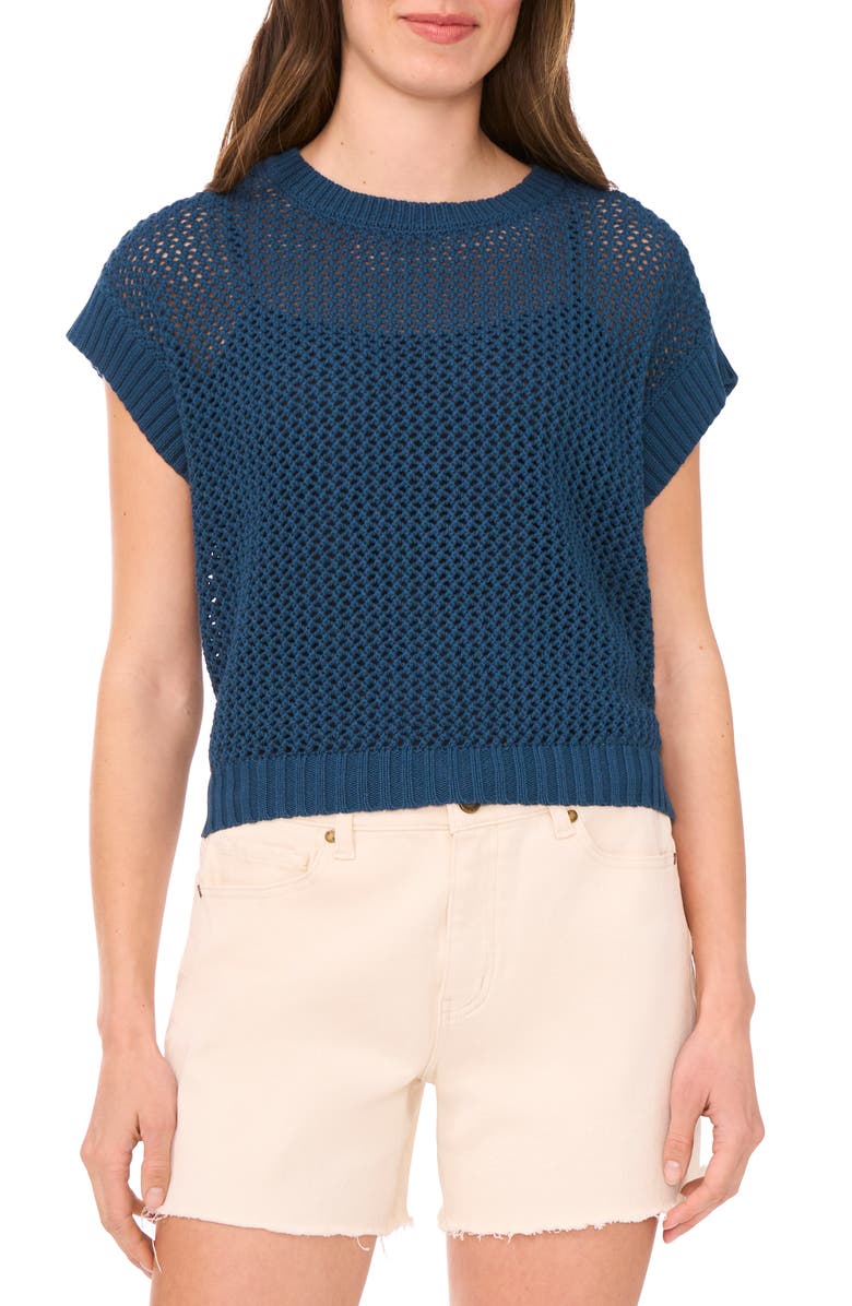Halogen<sup>®</sup> Open Stitch Cotton Crop Sweater Vest, Main, color, Seaport Blue