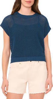 Halogen® Open Stitch Cotton Crop Sweater Vest