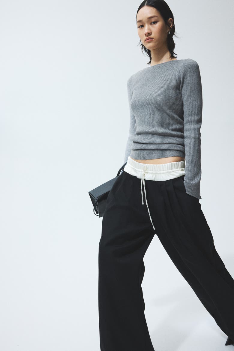 Rib-knit Top, Alternate, color, Gray melange