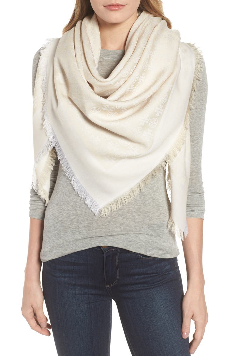 Traveler Logo Jacquard Wool & Silk Scarf, Main, color, NEW IVORY