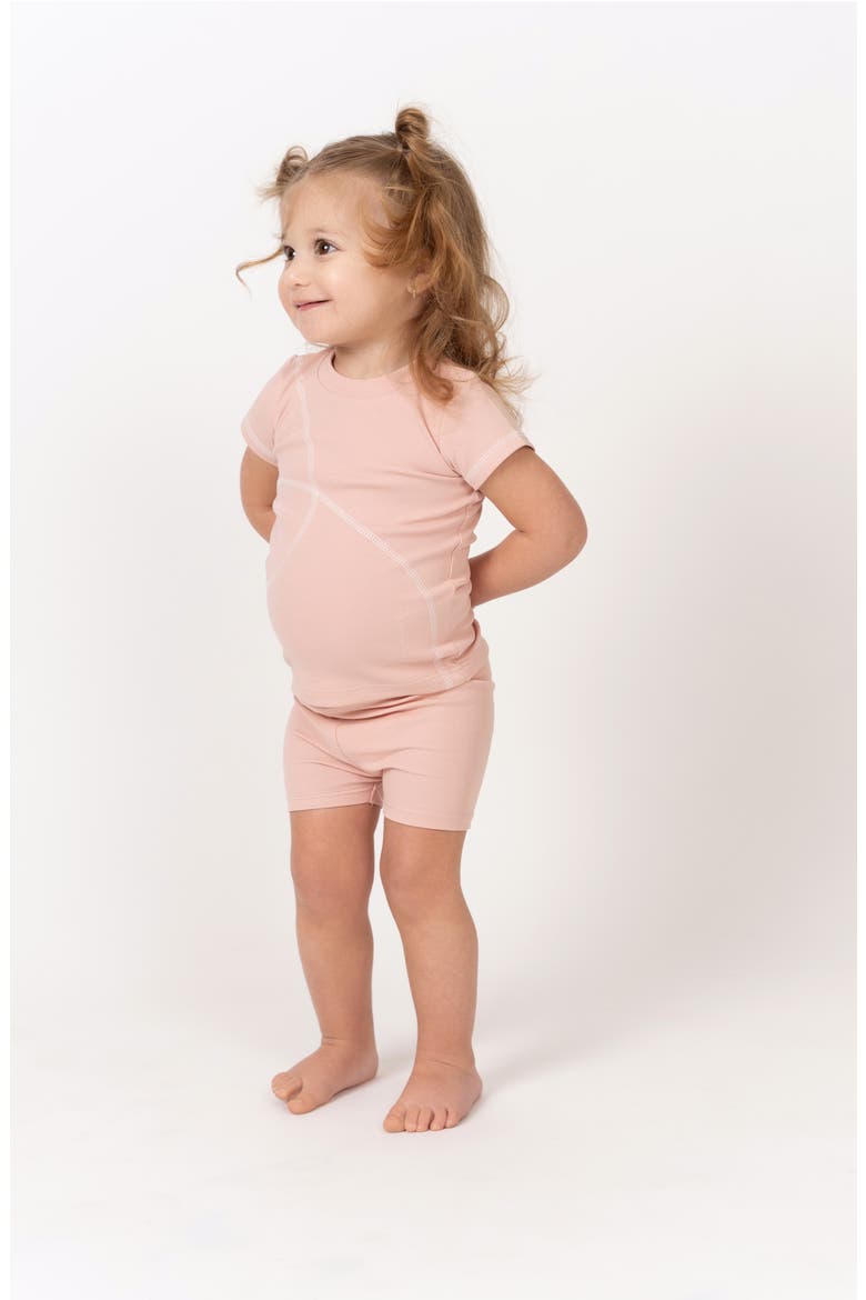 Spiral Stitch Cotton Knit T-Shirt & Shorts Set, Alternate, color, PALE PINK