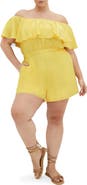 City Chic Serene Ruffl Off-the-Shoulder Romper