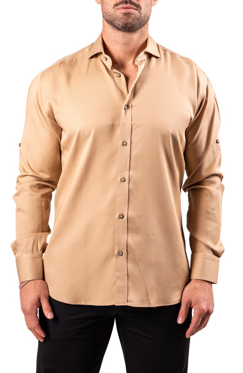 Maceoo Berlin Resistance Cotton Button-Up Shirt, Main, color, Brown