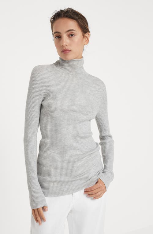 Brunello Cucinelli Cashmere-silk Glitter Turtleneck Sweater In Light Grey