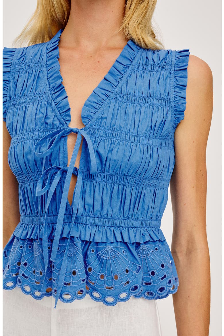 Martine Eyelet Smocked Ruffle Cotton Crop Top, Alternate, color, HARBOR BLUE