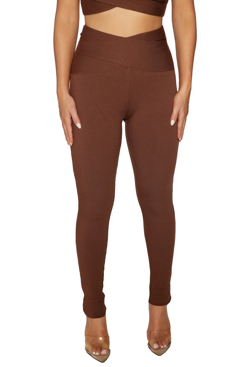 Crisscross Ribbed Knit Leggings, Main, color, CHOCOLATE