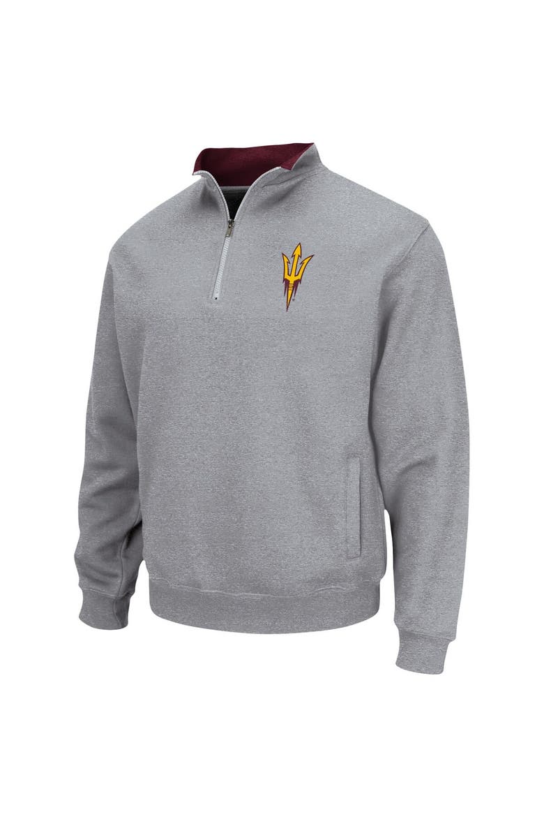 Men's Colosseum Heathered Gray Arizona State Sun Devils Tortugas Team Logo Quarter-Zip Jacket, Alternate, color, Heather Gray