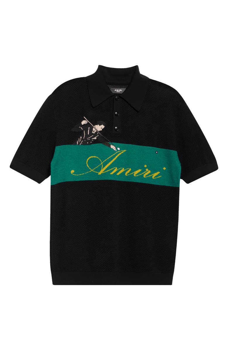 AMIRI Billiards Merino Wool Polo, Alternate, color, Black