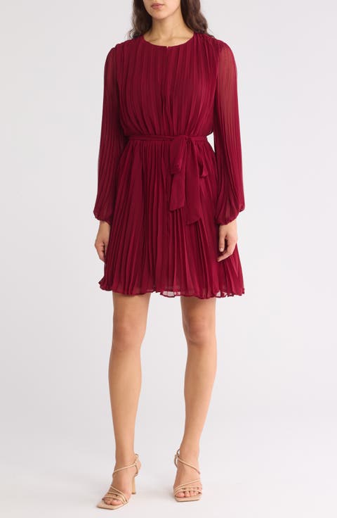 Long Sleeve Pleated Minidress