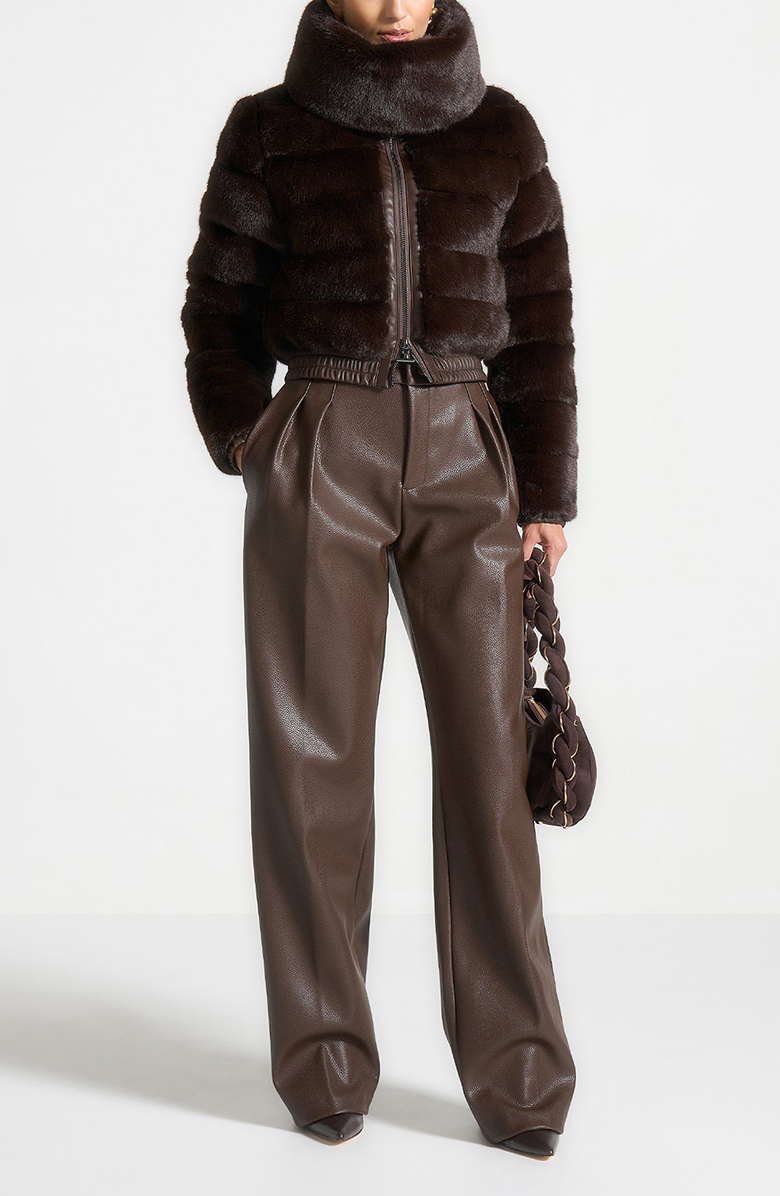 Manière De Voir Ama Plush Ribbed Jacket with Neck Scarf, Alternate, color, Brown