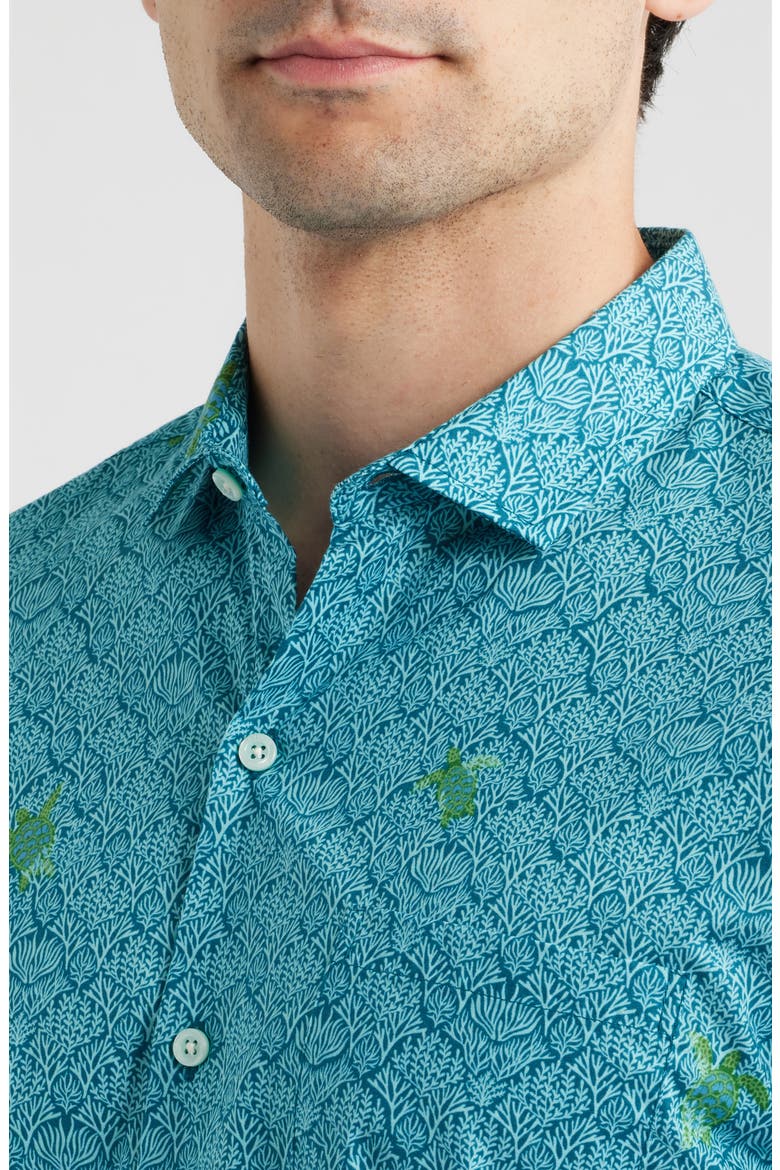 Chelonian Short Sleeve Cotton Button Up Shirt, Alternate, color, NILE