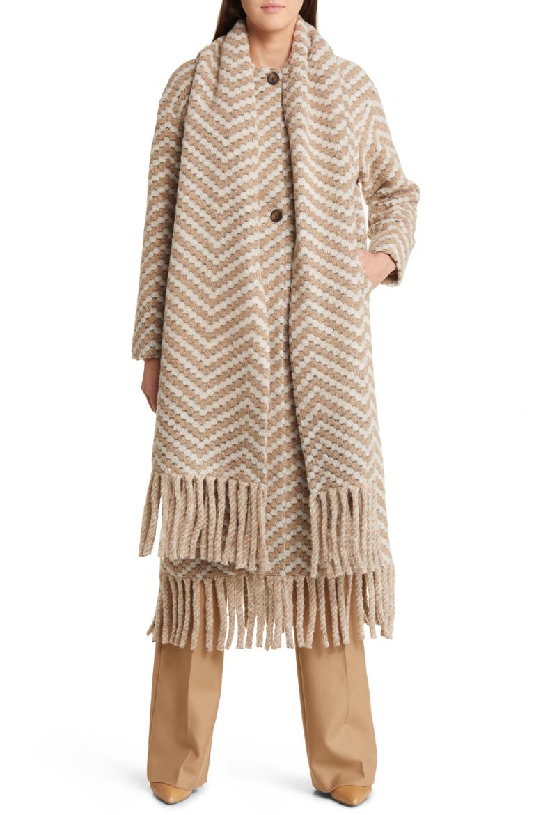 Jilliya Oversize Twill Knit Scarf Coat, Alternate, color, CAMEL