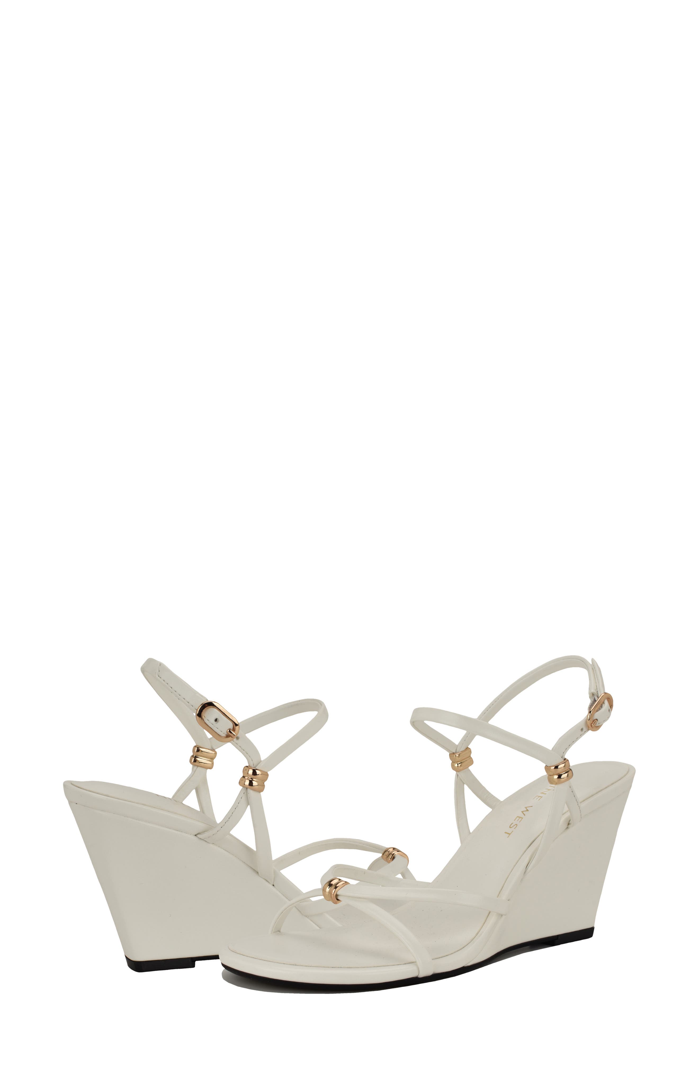 Deklyn Faux Leather Wedge Sandal, Alternate, color, WHITE
