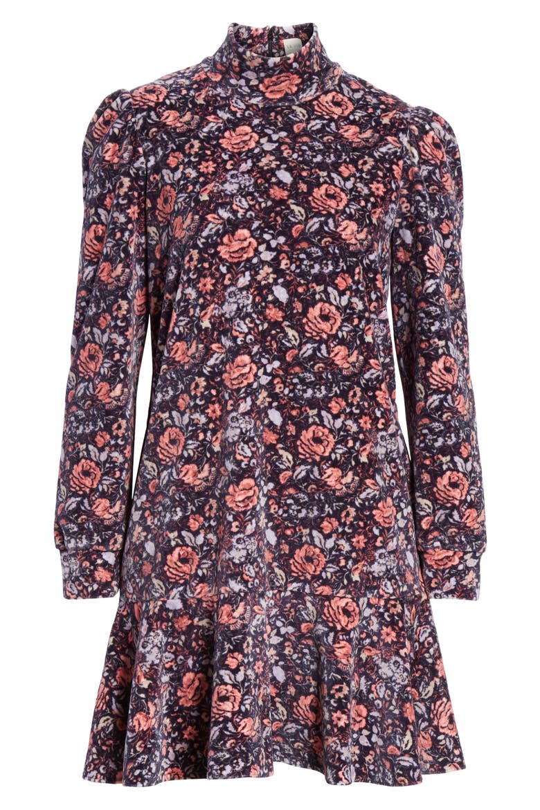 Floral Velour Fit & Flare Dress, Alternate, color, MIDNCO
