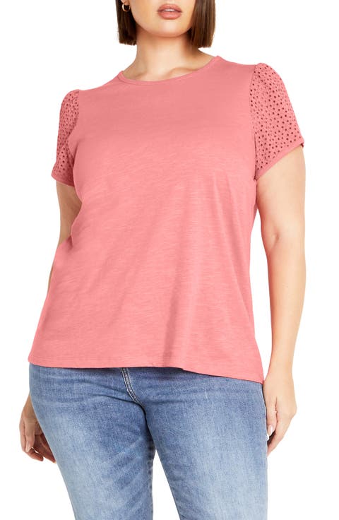 Linny Eyelet Puff Sleeve Cotton Top (Plus)