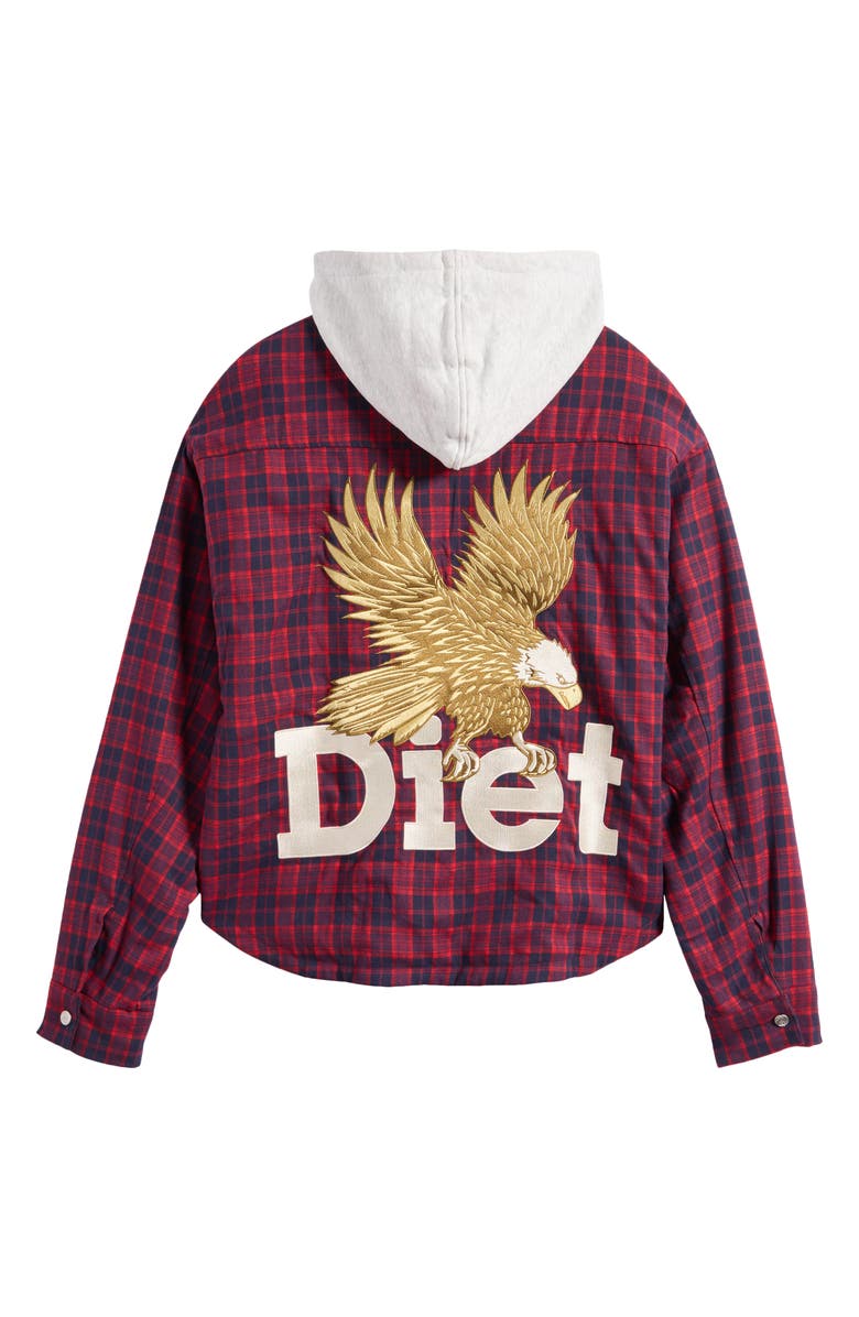DIET STARTS MONDAY Eagle Hooded Plaid Snap-Up Flannel Shirt Jacket, Alternate, color, Red/Navy