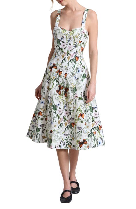 Floral Pattern White Color Regular Fit Women's T-Shirt Dress main image 1