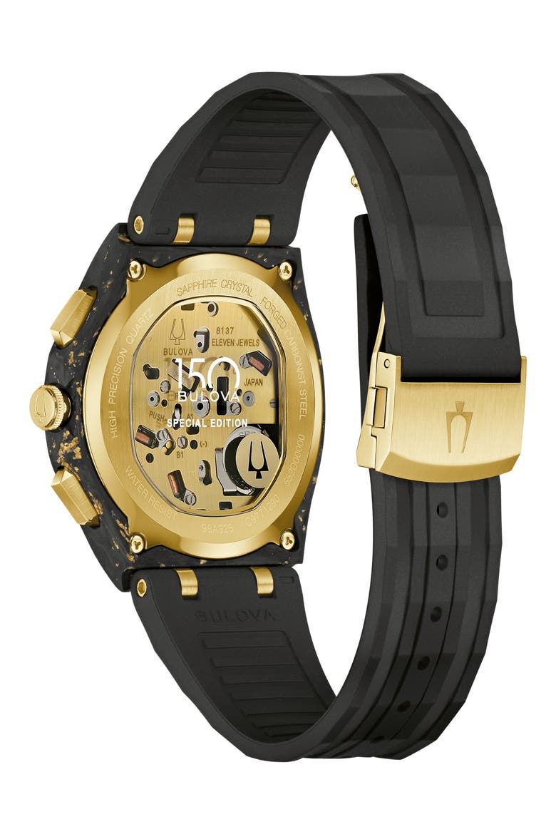 CURV Forged Carbon Chronograph Rubber Strap Watch, 44mm, Alternate, color, BLACK