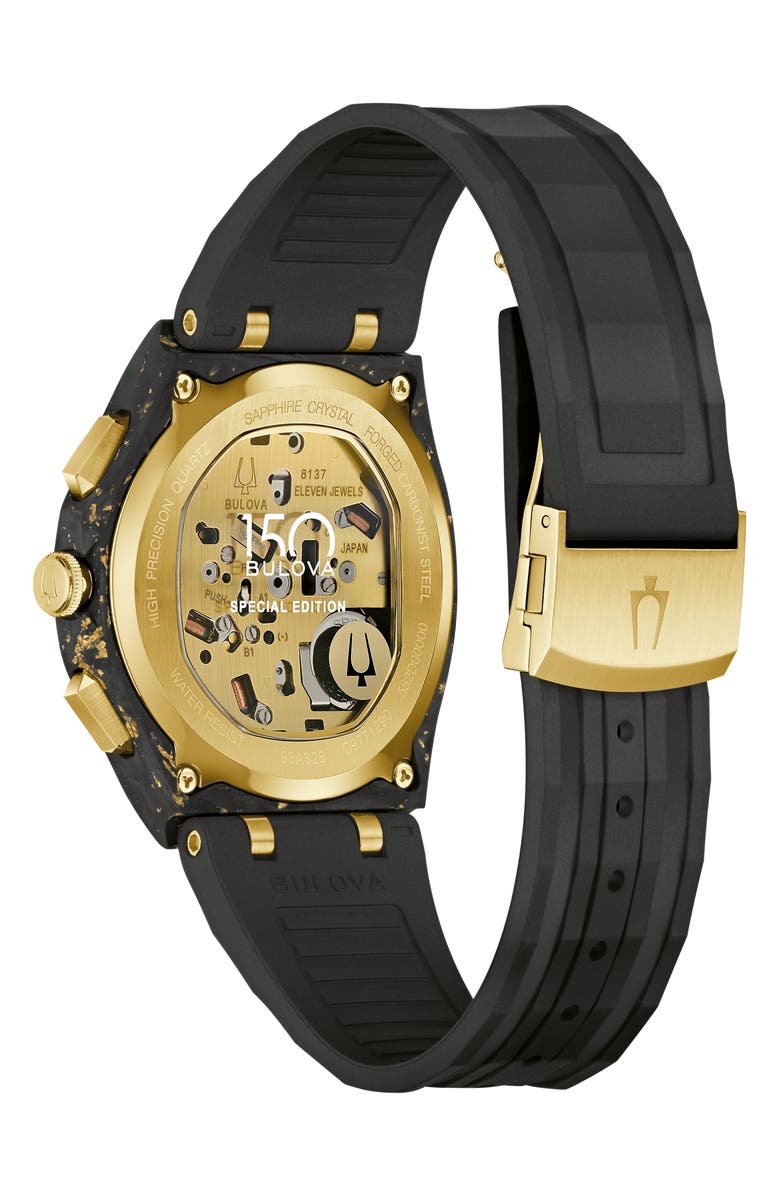 BULOVA CURV Forged Carbon Chronograph Rubber Strap Watch, 44mm, Alternate, color, Black